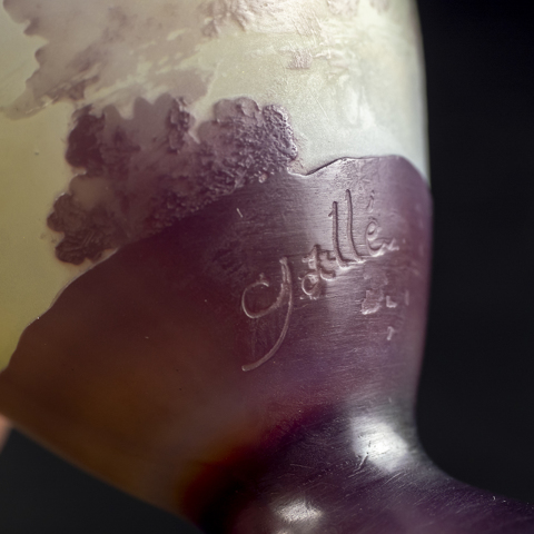 V225 1900年初期 J.B LEVEILLE作 湖水風景文花瓶 カメオ彫